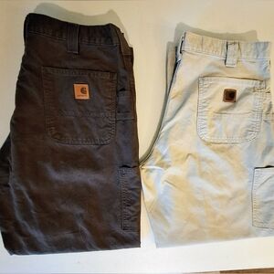 Carhartt (LOT OF 2) B151 Loose Fit Pants Sz 38x29.5 Brown Tan Work Carpenter